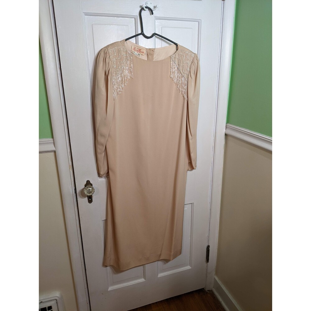 Vintage Rina diMontella Beaded 80s Silk Dress Size 14 - Picture 1 of 8